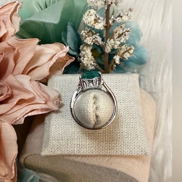 Aqua Zircon Accent Gemstone Ring With Side Micro Pave Simulate Diamonds NEW! - Picture 4 of 6